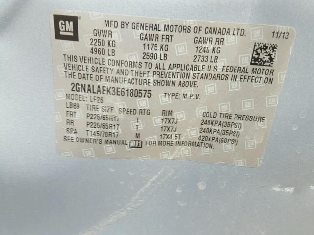 2GNALAEK3E6180575 - 2014 CHEVROLET EQUINOX LS SILVER photo 10