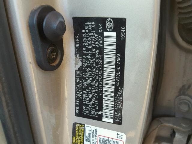 4T1BE32K65U432615 - 2005 TOYOTA CAMRY LE Gold Foto 10
