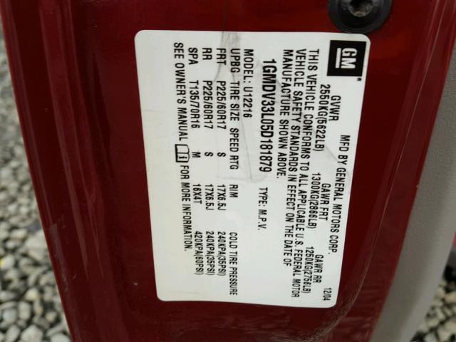 1GMDV33L05D181879 - 2005 PONTIAC MONTANA SV RED photo 10