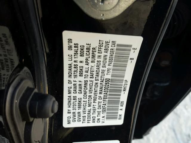 19XFA1F8XAE002650 - 2010 HONDA CIVIC EX BLACK photo 10