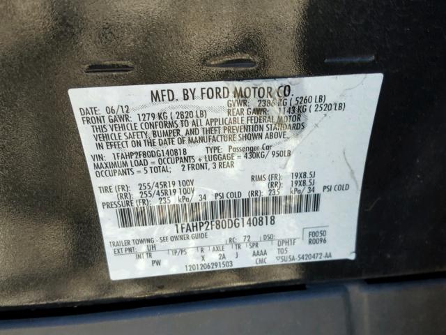 1FAHP2F80DG140818 - 2013 FORD TAURUS LIM BLACK photo 10