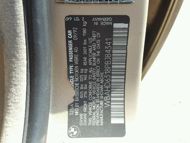 WBAHD6318PBJ84341 - 1993 BMW 525 I AUTO GOLD photo 10