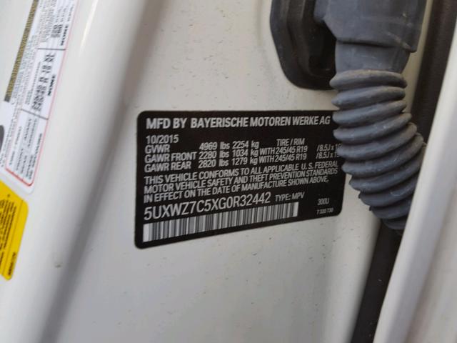 5UXWZ7C5XG0R32442 - 2016 BMW X3 SDRIVE2 Ақ фото 10