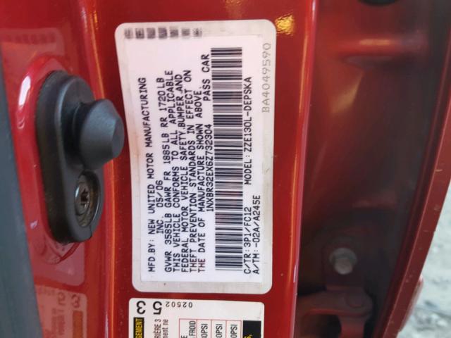 1NXBR32EX6Z732304 - 2006 TOYOTA COROLLA CE RED photo 10