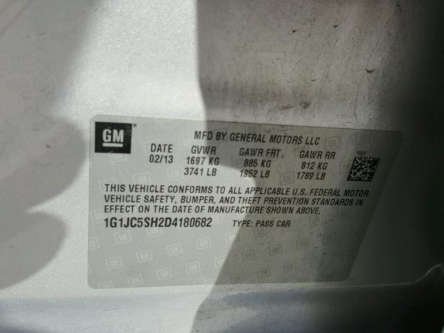 1G1JC5SH2D4180682 - 2013 CHEVROLET SONIC LT SILVER photo 10