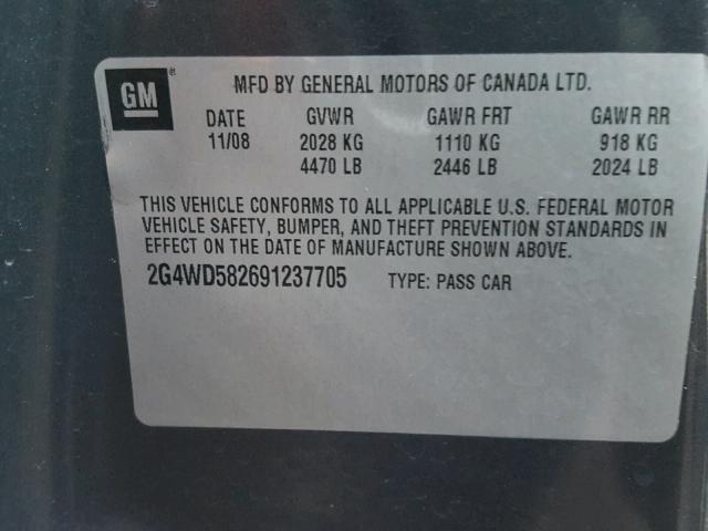 2G4WD582691237705 - 2009 BUICK LACROSSE C GRAY photo 10