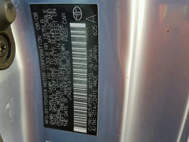 JTKDE167190288078 - 2009 TOYOTA SCION TC 蓝色 照片 10