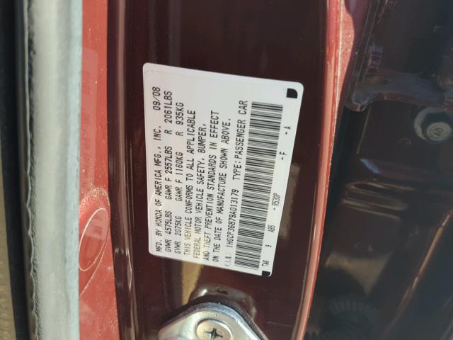 1HGCP36879A013179 - 2009 HONDA ACCORD EXL BURGUNDY photo 10