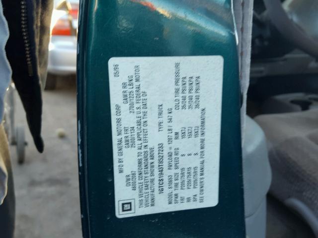 1GTCS1943T8527233 - 1996 GMC SONOMA GREEN photo 10