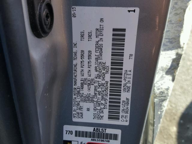 5TFAY5F10GX502440 - 2016 TOYOTA TUNDRA CRE GRAY photo 10