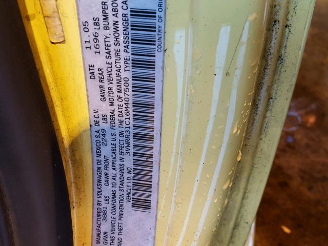 3VWRR31C16M407500 - 2006 VOLKSWAGEN NEW BEETLE 黄色 照片 10