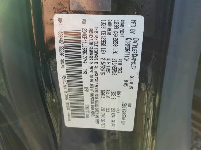 2D4GP44L16R617740 - 2006 DODGE GRAND CARA BLACK photo 10