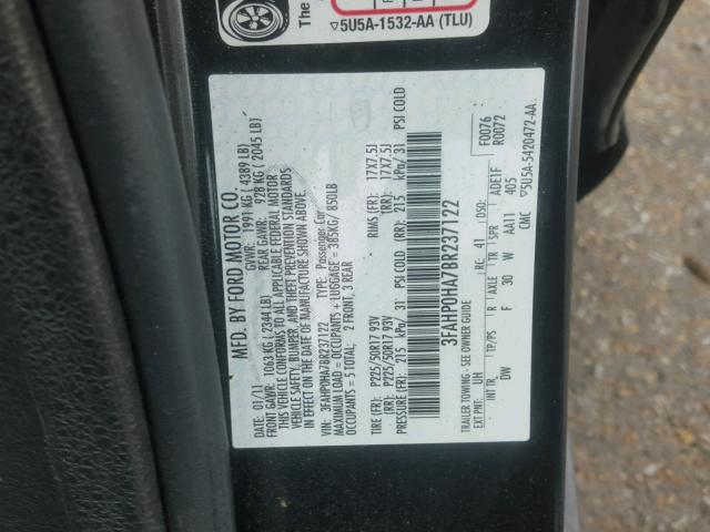 3FAHP0HA7BR237122 - 2011 FORD FUSION SE BLACK photo 10