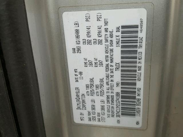 3B7HC13Y21G741880 - 2001 DODGE RAM 1500 GRAY photo 10