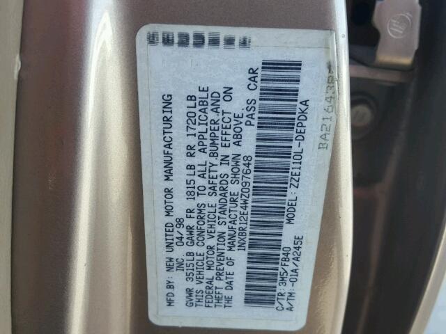 1NXAE09B9RZ181952 - 1994 TOYOTA COROLLA LE 棕色 照片 10