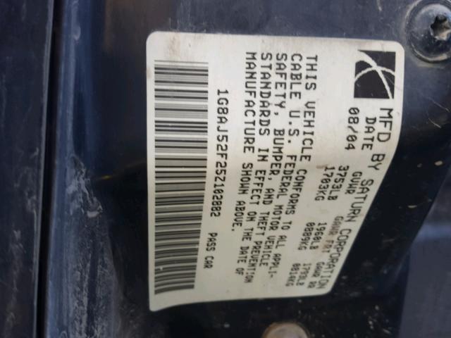 1G8AJ52F25Z102882 - 2005 SATURN ION LEVEL BLACK photo 10