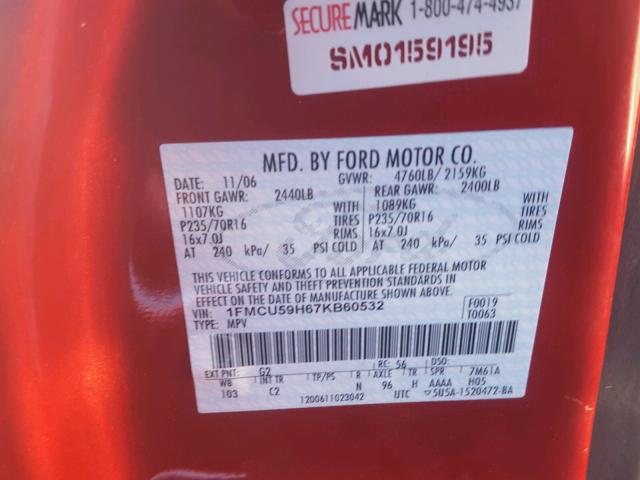 1FMCU59H67KB60532 - 2007 FORD ESCAPE HEV RED photo 10