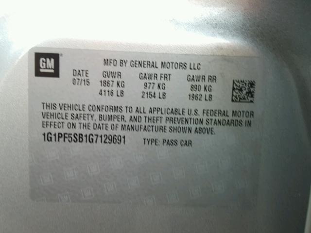 1G1PF5SB1G7129691 - 2016 CHEVROLET CRUZE LIMI SILVER photo 10