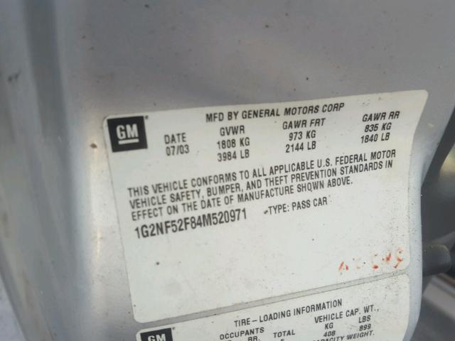 1G2NF52F84M520971 - 2004 PONTIAC GRAND AM S 银色 照片 10