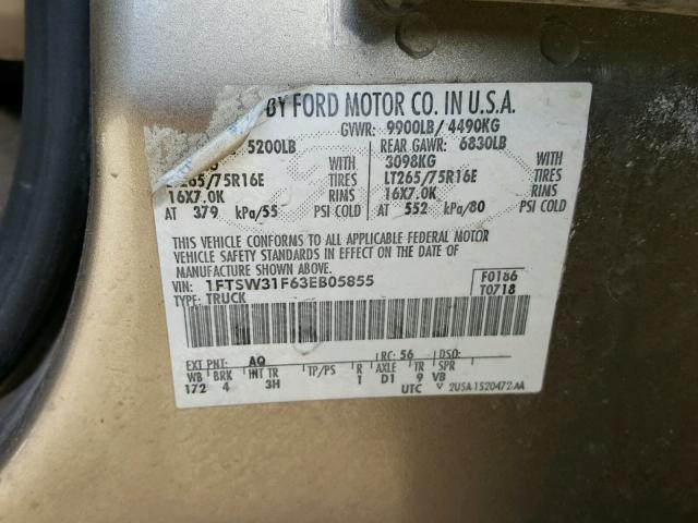 1FTSW31F63EB05855 - 2003 FORD F350 SRW S SILVER photo 10