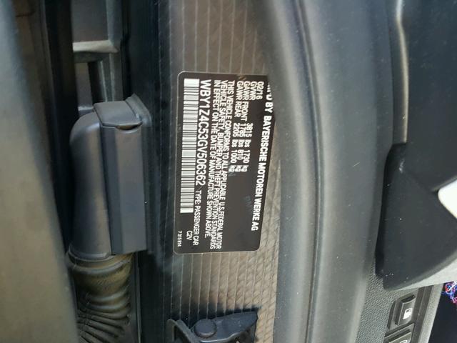 WBY1Z4C53GV506362 - 2016 BMW I3 REX ნაცრისფერი ფოტო 10