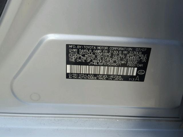 JTHBL46FX75048071 - 2007 LEXUS LS 460 SILVER photo 10