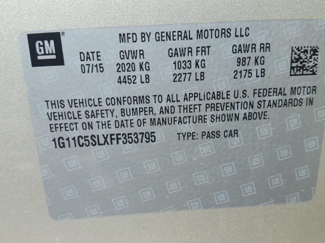 1G11C5SLXFF353795 - 2015 CHEVROLET MALIBU 1LT BEIGE photo 10