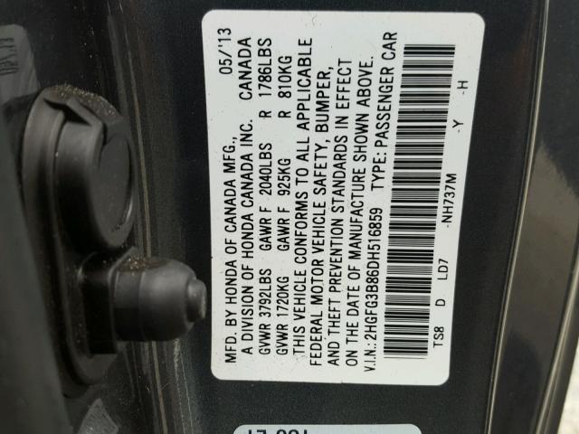 2HGFG3B86DH516859 - 2013 HONDA CIVIC EX 灰色 照片 10