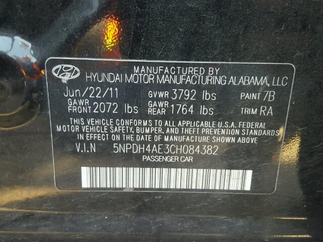 5NPDH4AE3CH084382 - 2012 HYUNDAI ELANTRA GL BLACK photo 10