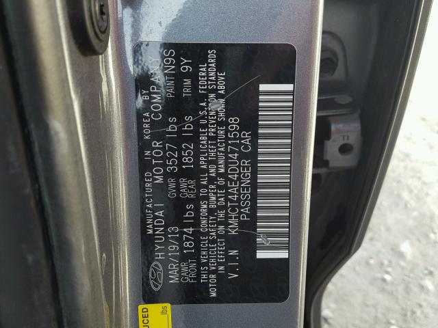 KMHCT4AE4DU471598 - 2013 HYUNDAI ACCENT GLS GRAY photo 10