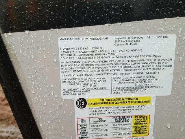 4YDF30520FA740949 - 2015 KEYSTONE MONTANA BROWN photo 10