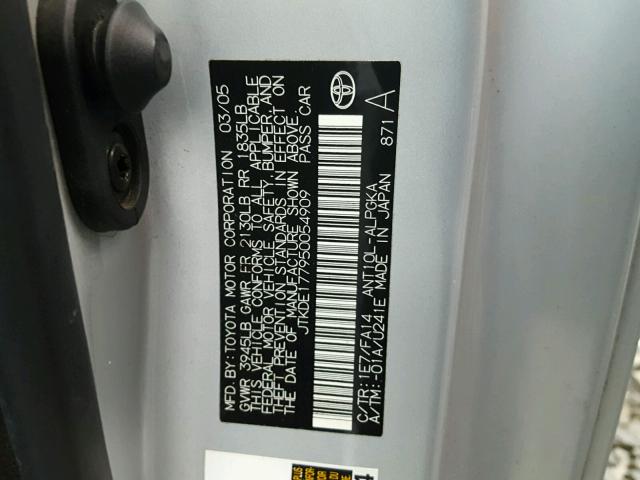 JTKDE177950054909 - 2005 TOYOTA SCION TC 银色 照片 10