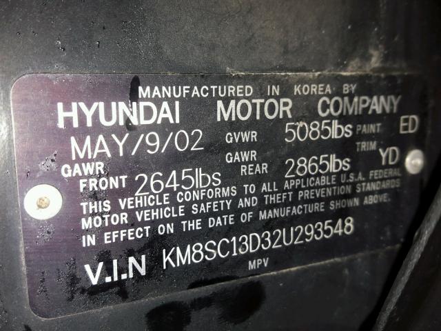 KM8SC13D32U293548 - 2002 HYUNDAI SANTA FE G BLACK photo 10