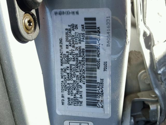 4T1BF30K73U550489 - 2003 TOYOTA CAMRY LE SILVER photo 10