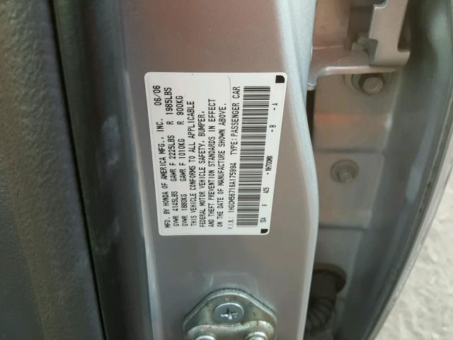 1HGCM56716A175994 - 2006 HONDA ACCORD EX SILVER photo 10