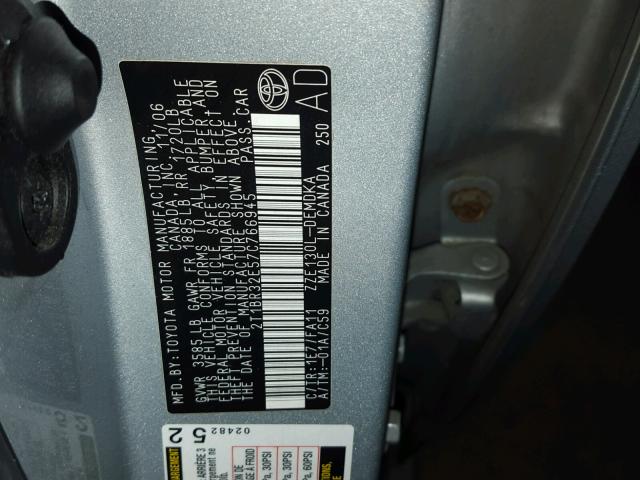 2T1BR32E57C766945 - 2007 TOYOTA COROLLA CE SILVER photo 10