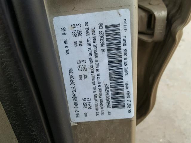 2B3HD46R24H679129 - 2004 DODGE INTREPID S ოქროსფერი ფოტო 10