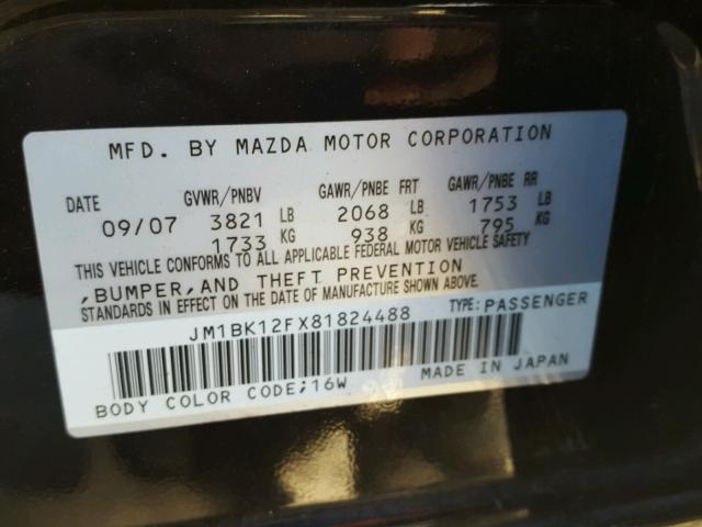 JM1BK12FX81824488 - 2008 MAZDA 3 I BLACK photo 10