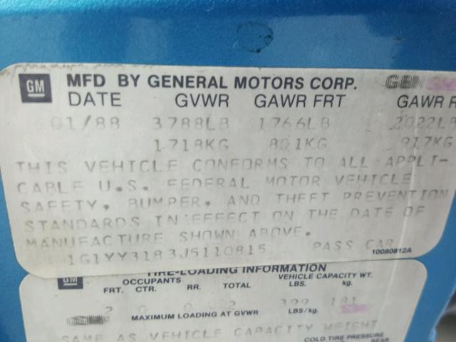 1G1YY3183J5110815 - 1988 CHEVROLET CORVETTE BLUE photo 10