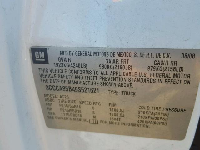 3GCCA85B49S521621 - 2009 CHEVROLET HHR PANEL WHITE photo 10