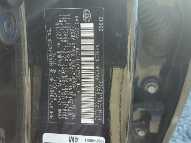 4T1BF3EK9AU111378 - 2010 TOYOTA CAMRY BASE შავი ფოტო 10