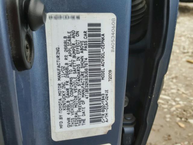 4T1BE32K63U667674 - 2003 TOYOTA CAMRY LE BLUE photo 10