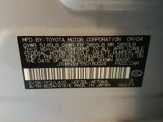 JTHBN36F550180024 - 2005 LEXUS LS 430 SILVER photo 10