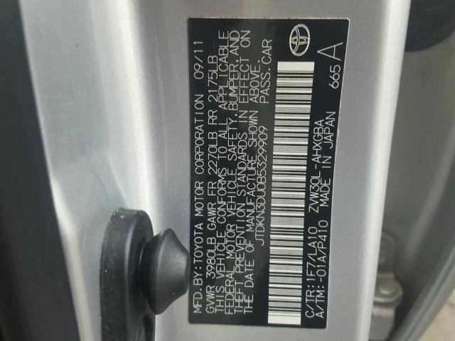 JTDKN3DU0B5329909 - 2011 TOYOTA PRIUS SILVER photo 10