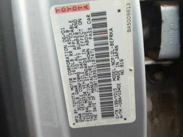 JTDBT183910187471 - 2001 TOYOTA ECHO GRAY photo 10