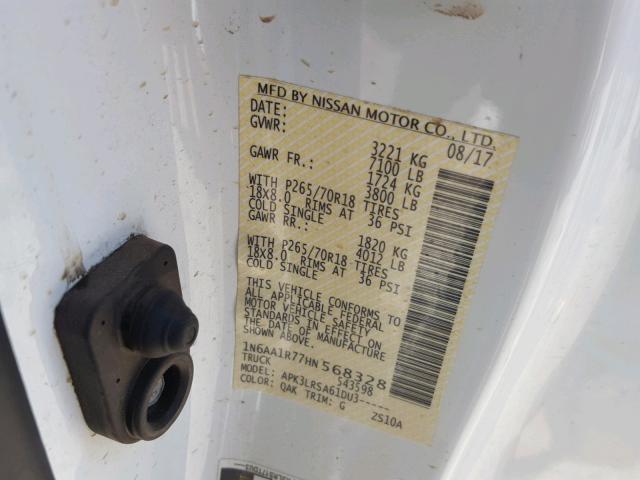 1N6AA1R77HN568328 - 2017 NISSAN TITAN S WHITE photo 10