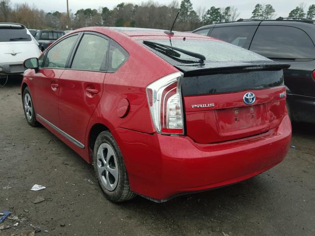 JTDKN3DUXC1542360 - 2012 TOYOTA PRIUS RED photo 3