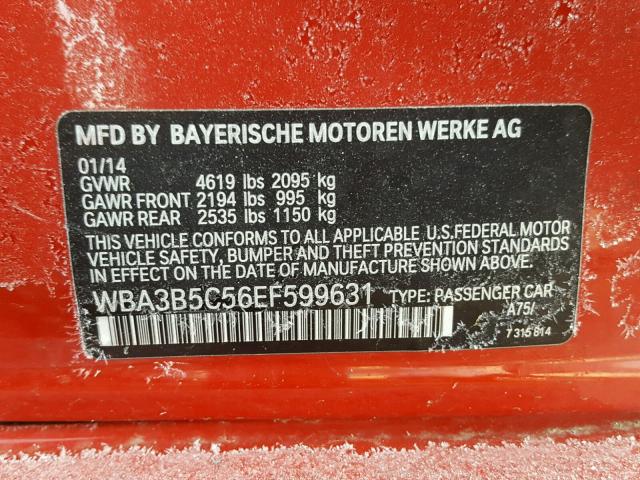 WBA3B5C56EF599631 - 2014 BMW 328 XI SUL RED photo 10