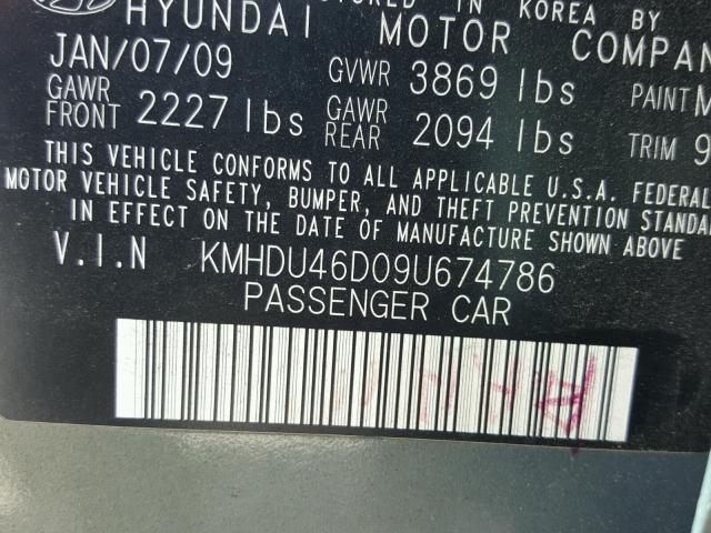 KMHDU46D09U674786 - 2009 HYUNDAI ELANTRA GL GREEN photo 10