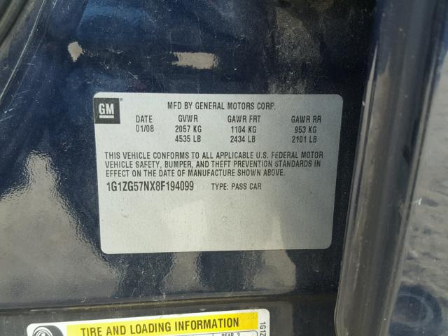 1G1ZG57NX8F194099 - 2008 CHEVROLET MALIBU LS ლურჯი ფოტო 10